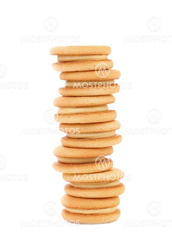 Stake of biscuit sandwich. Close up.