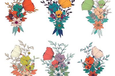 Hand drawn flower bouquets, for wedding invitations and...