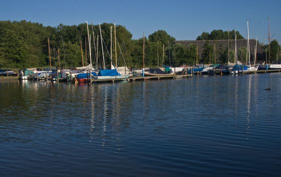 Small marina on early morning in summer sun