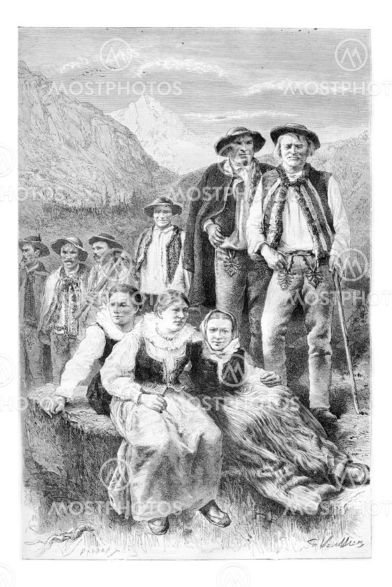 Podhales of the Tatra Mountains, Poland, vintage engraving