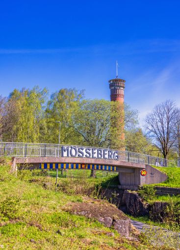Footbridge by an observation tower a beautiful sunny...