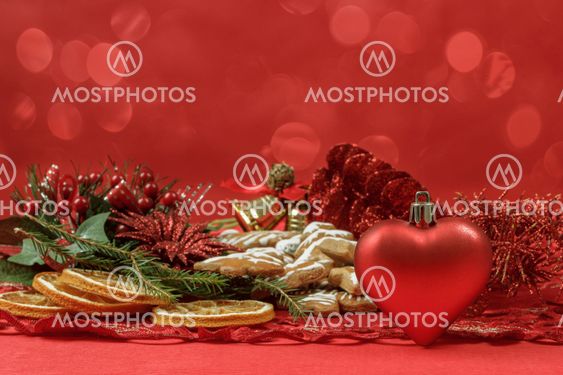 background with red heart,and gingerbreads