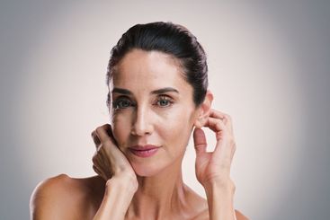 Natural skincare, portrait and woman with glow,...