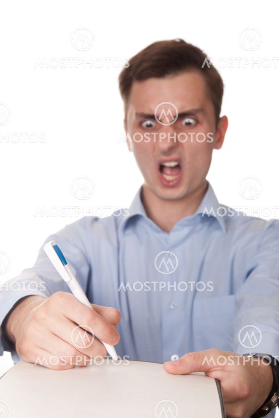 Shocked man isolated on white