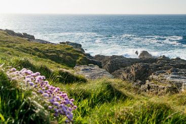 Rough and rocky shore at Malin Head, Ireland's...