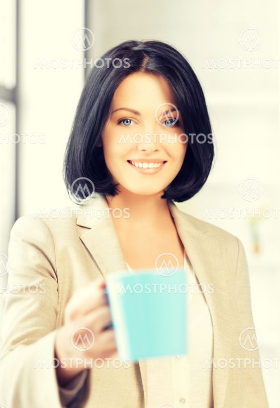 lovely businesswoman with mug