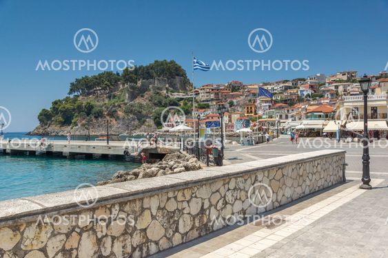 Coastal street of town of Parga, Epirus, Greece