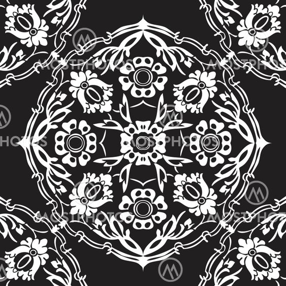 Black and white round floral border corner abstract background vector