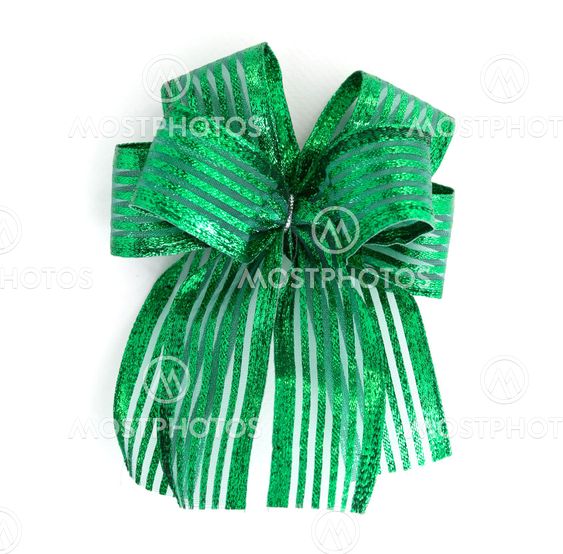 green Satin gift bow. ribbon isolated on white