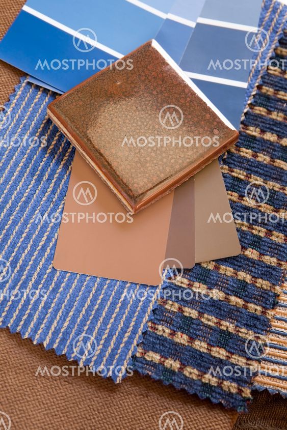 Blue and brown swatches with a ceramic tile