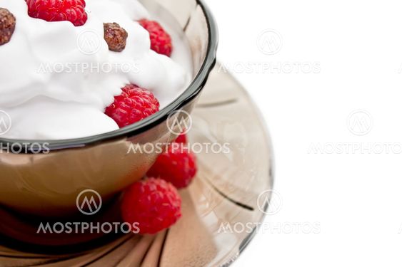 Ice-cream, whipped cream and raspberry