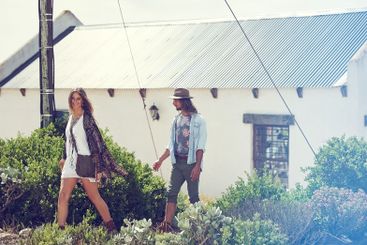 Outdoor, road trip and couple with vacation, break and...