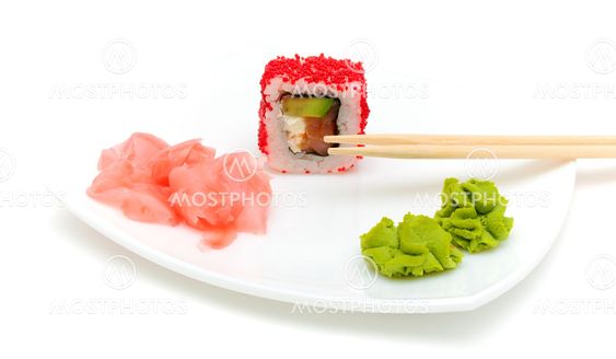 Japanese cuisine. rolls, wasabi and pickled ginger.