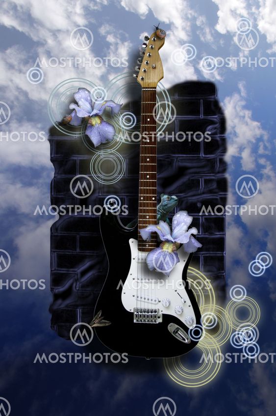 electric guitar on black on brick wall background