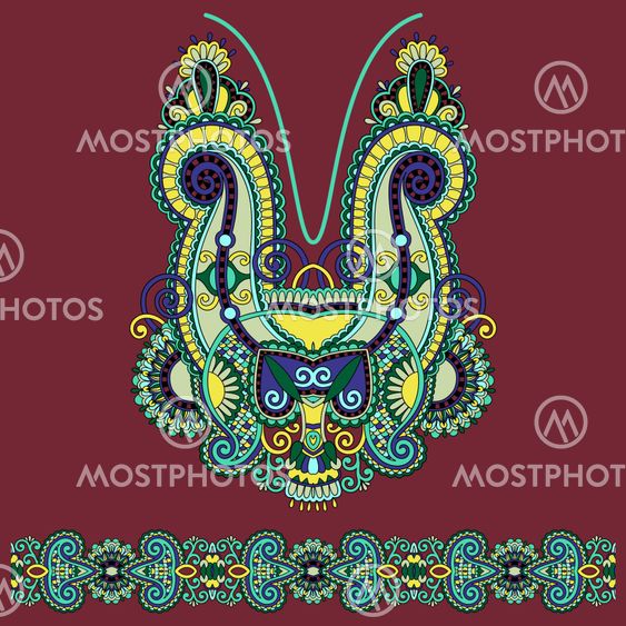 Neckline ornate floral paisley embroidery fashion design, ukrainian ethnic style. Good design for print clothes or shirt