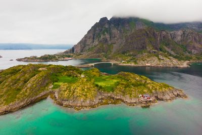 Aerial view. Lofoten islands landscape, Norway