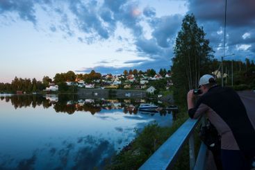 Bengtsfors city by the Lelång lake at Swedish summer night