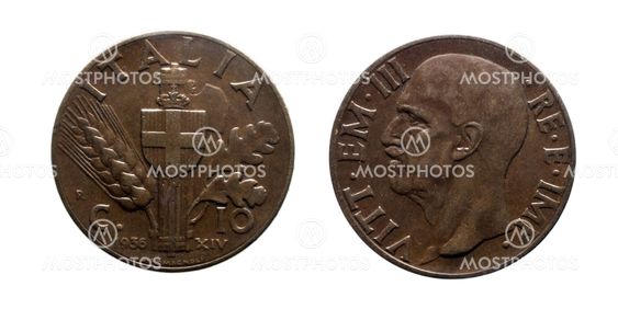 ten 10 cents Lire Copper Coin 1936 Empire Vittorio...