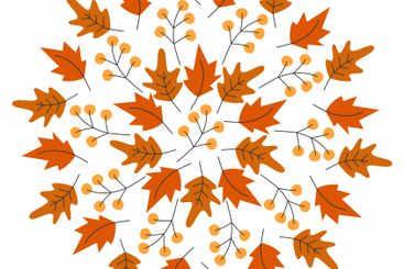 Autumn leaves Twigs Circular Frame border Thanksgiving...