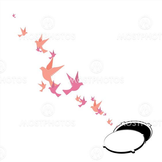 Abstract vector illustration of manhole and birds.