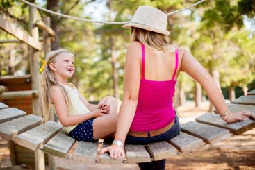 Family, mother and girl in park, fun and conversation...