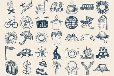 49 hand drawing icon set, travel theme