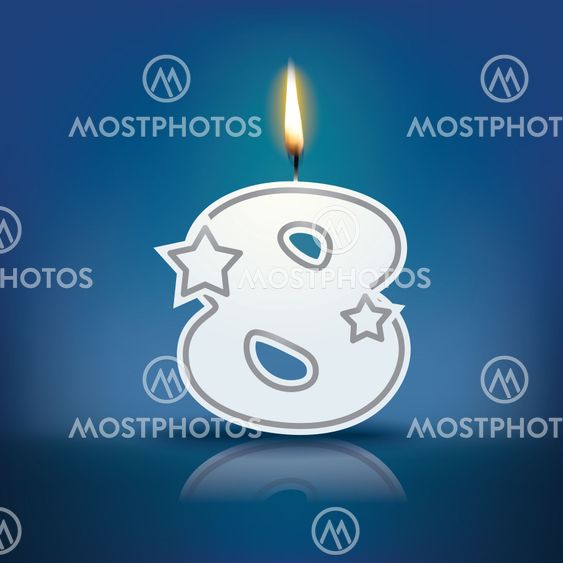 Candle number 8 with flame