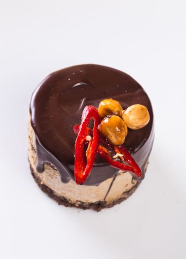 Round mini chocolate souffle cake close up