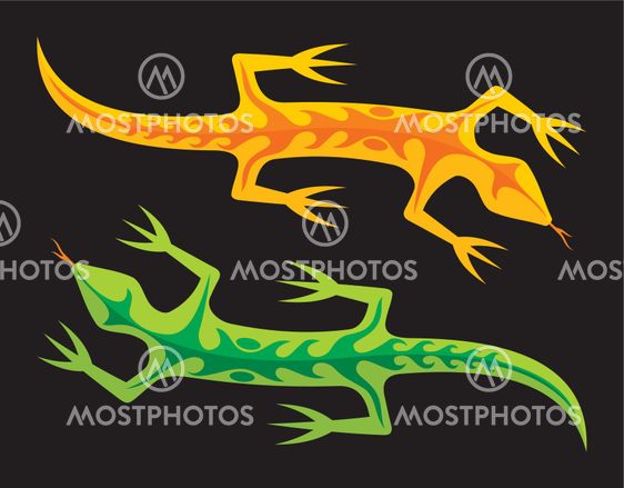 Green and orange lizards