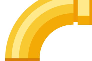 Shiny curved yellow pipe section connecting various...