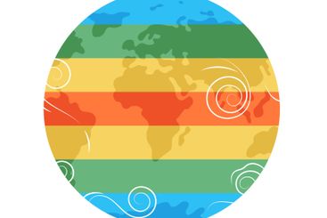 World map of colorful stripes. Horizontal stripes...