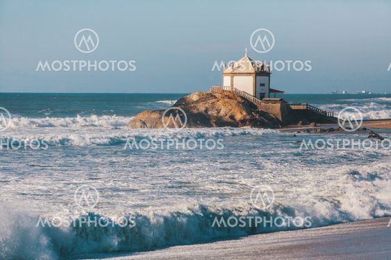 Chapel Senhor da Pedra on Miramar Beach (Praia de Miramar), Vila Nova de Gaia, Portugal.