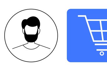 Online Shopping Concept Featuring Cart Icon and Male and...