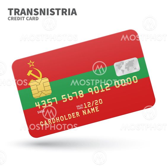 Credit card with Transnistria flag background for bank, presentations and business. Isolated on white