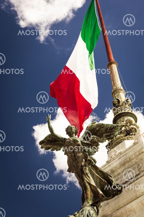 Sculpture on the background of the Italian flag