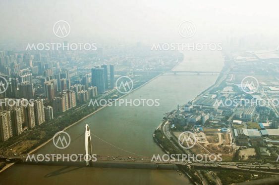 Guangzhou town and Pearl river view from windows of...