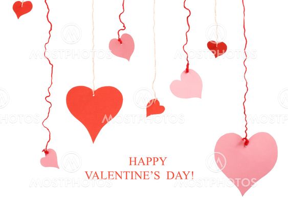 Different shape red and pink valentine paper hearts