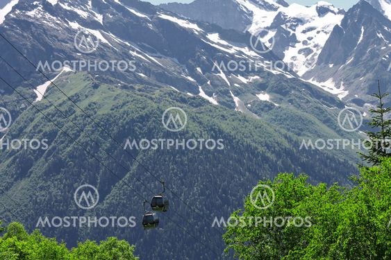 Сableway moving up over a Caucasus mountains