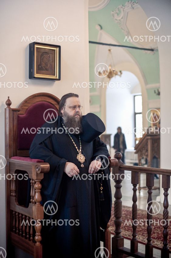 MOSCOW - MARCH 13: Orthodox liturgy with bishop Mercury in High Monastery of St Peter in Moscow on March 13, 2010 in Moscow
