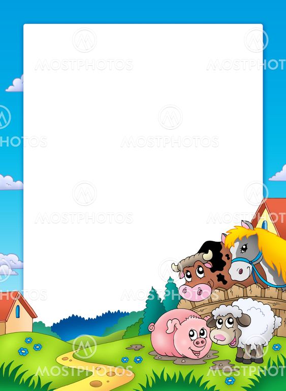 Frame with landscape and animals