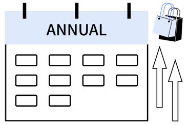 Annual Event Calendar with Shopping Bag and Upward...