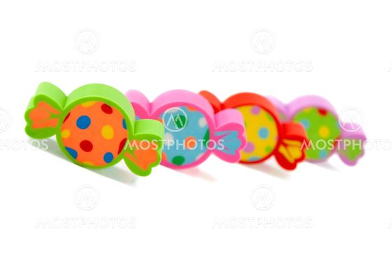 a group of colorful candy shaped eraser
