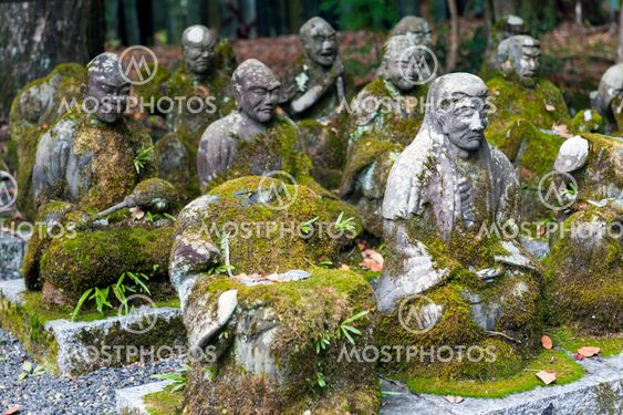 Kyoto, Japan - November 2016: Statues of Japanese Buddhist monks at Sekizan Zen-in, Japanese temple in Kyoto