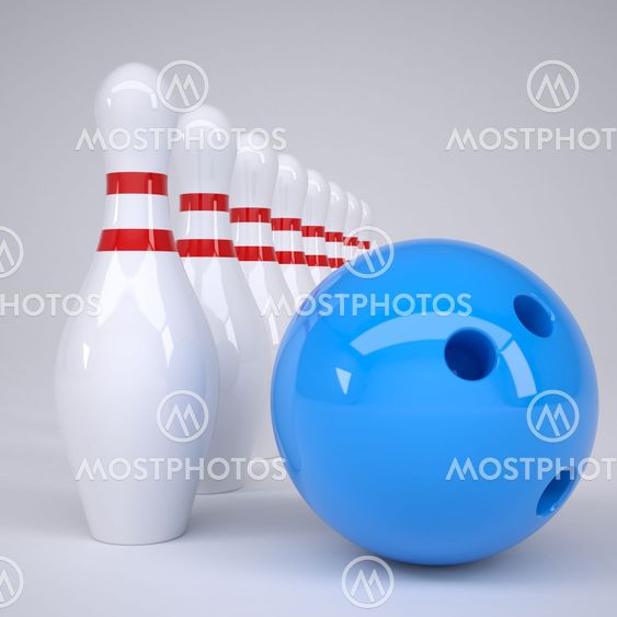 Bowling ball and pins