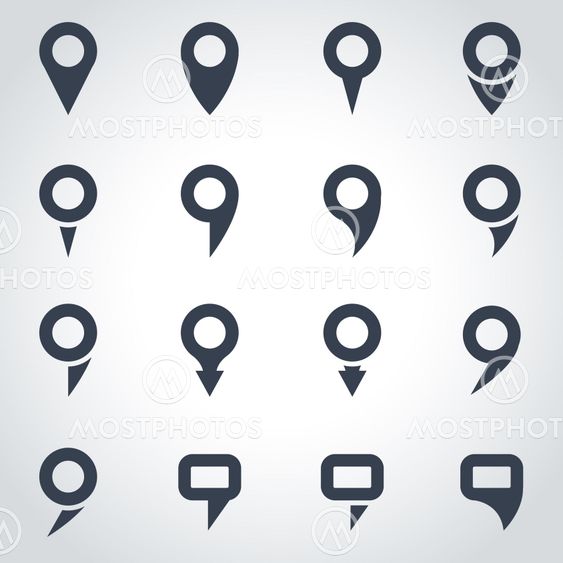 Vector black map pointer icon set