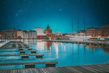 Helsinki, Finland. View Of Evening City And Uspenski...