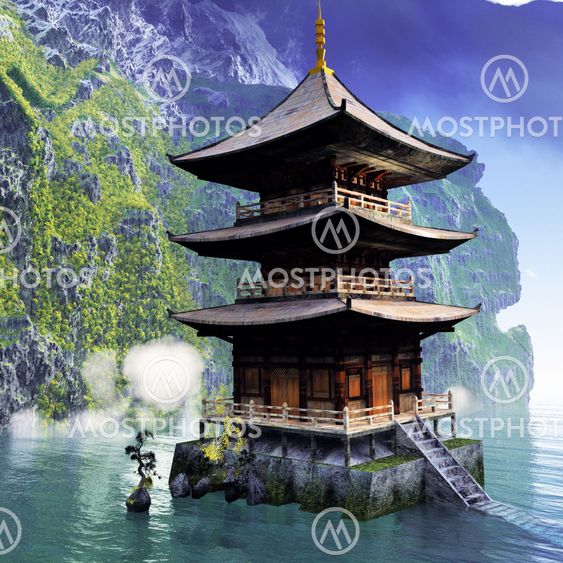 Buddhist temple in mountains