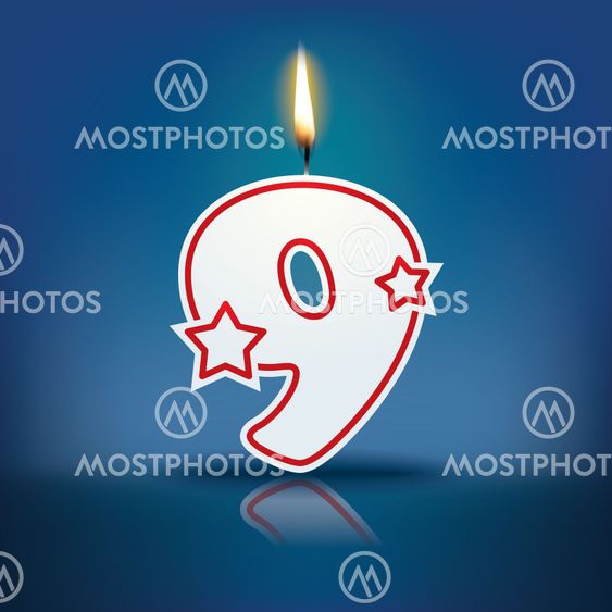 Candle number 9 with flame
