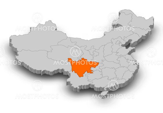Map - China, Sichuan - 3D-Illustration