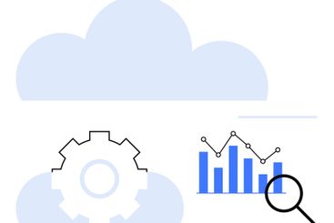 Cloud Technology Concept with Gear, Analytics Bar Graph,...
